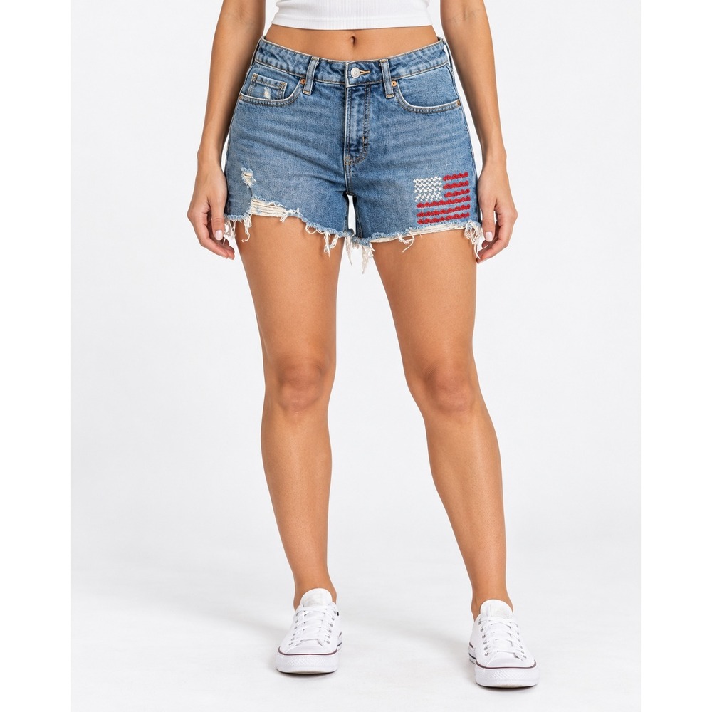 Old Navy Denim Shorts Womens 8 Blue American Flag High Rise O.G. Straight Cotton